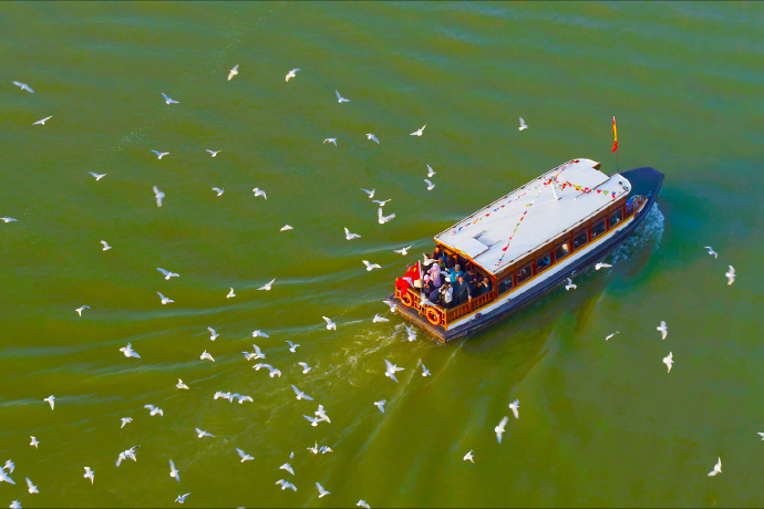 Удивительный пейзаж в Нинся: озерная вода и песок