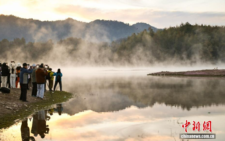 Зимний туман превратил озеро Цишу в пейзаж тушью